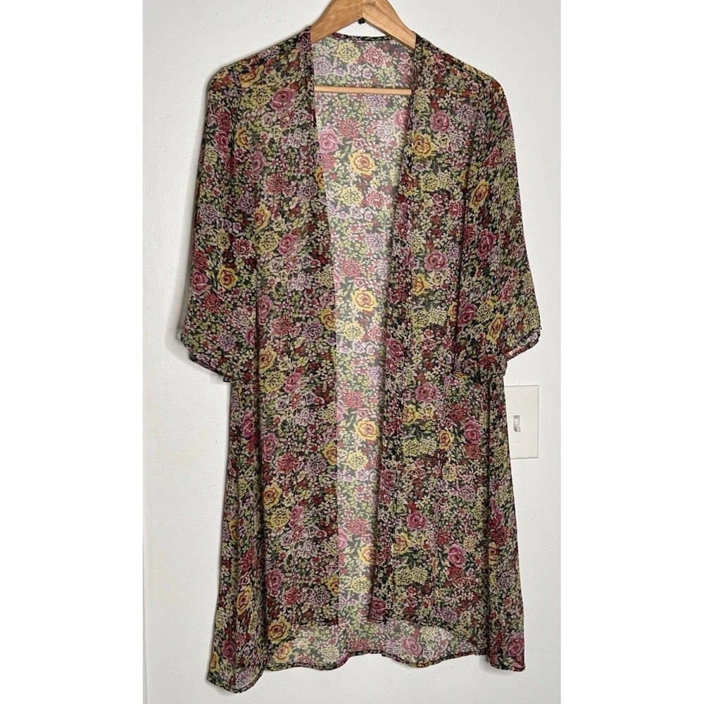 Silk Kimono Duster Floral Short Sleeve Hipster Cottage Core Flowy Bohemian